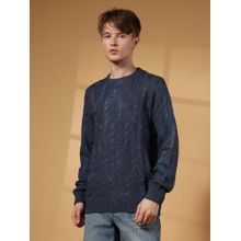 Campus Sutra Men's Navy Blue Twist-Knit Pullover Sweater
