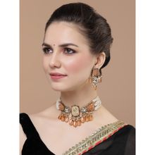 Dugran By Dugristyle Orange & Gold Drop Earring with Kundan & American Diamonds