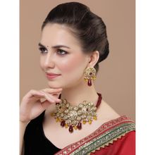 Dugran By Dugristyle Maroon & Yellow Drop Earring with Kundan & Pearls