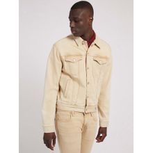 Guess Men Cream Solid Spread Collar Dillon Denim Jacket