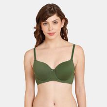 Zivame Rosaline Padded Wired 34th Coverage T-shirt Bra - Black Forest - Green Green