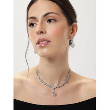 Abdesigns White Stunnig Silver Plated American Diamond Necklace with Earrings