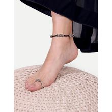 Abdesigns Silver Gungru Oxidised Anklets with Toe Ring