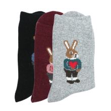 NEXT2SKIN Women'S Woollen Ankle Length Winter Socks with Bunny Pattern -Multi-Color (Pack Of 3)