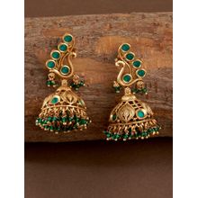 Fida Wedding Ethnic Antique Gold Emerald Stoned Peacock Temple Jhumka Earring(Free Size)