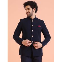 KISAH Men Navy Blue Solid Bandhgala