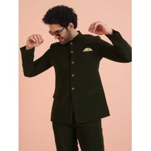 KISAH Men Olive Solid Bandhgala