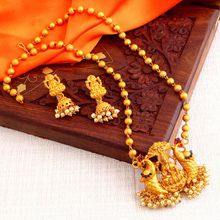 Sukkhi Marvellous Laxmi Gold Plated Temple Jewellery Pearl Long Haram Necklace Set (NYKSUKHI00131)