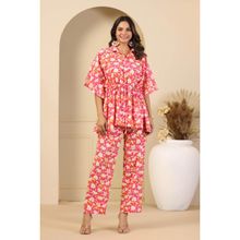 MIRARI Women Blooming Pink Flared Shirt and Pyjama Co-ord (Set of 2)