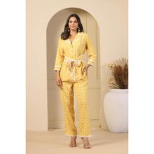 MIRARI Women Yellow Grace Knot Shirt and Pyjama Co-ord (Set of 2)