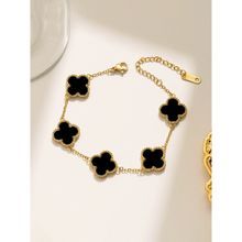 Designs & You Stainless Steel Gold Plated Black Anti Tarnish Clover Bracelet