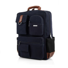 Smith & Blake Laptop Backpack Blue Canvas with Leatherette Styling | Elliot