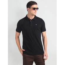 Arrow Sports Black Ribbed Collar Solid Polo T-Shirt