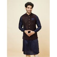 Manyavar Mens Blue Velvet Embroidered Jacket