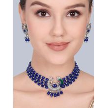 Estele Rajani - Morbagh Blue Peacock Beaded Necklace with Earrings