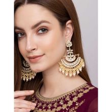 Indya Gold Crescent Kundan Multi Bead Drop Chandbali Earrings