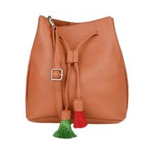 Vdesi Tan Double Tassel Bucket Bag