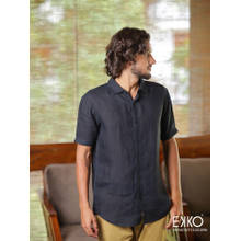 EKKO Men Black Relaxed Fit Linen Casual Shirt
