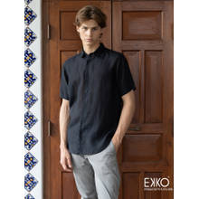 EKKO Men Black Relaxed Fit Linen Casual Shirt