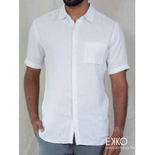 EKKO Men White Slim Fit Casual Linen Shirt