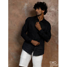 EKKO Men Black Slim Fit Casual Linen Shirt