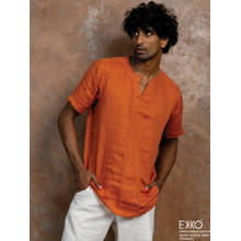 EKKO Men Orange Slim Fit Casual Linen Shirt