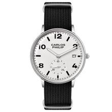 Carlos Philip Men Minimalist White Dial Classic Analog Watch with Date Display & Nylon Band (M)