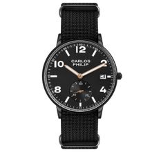 Carlos Philip Men Minimalist Black Dial Classic Analog Watch with Date Display & Nylon Band (M)