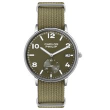 Carlos Philip Men Minimalist Green Dial Classic Analog Watch with Date Display & Nylon Band (M)