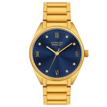 Carlos Philip Men Analog Navy Blue Dial Crystal Hour Markers Watch with Roman Numeral Accents (M)