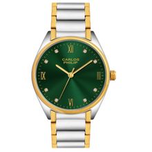 Carlos Philip Men Analog Green Dial Crystal Hour Markers Watch with Roman Numeral Accents (M)