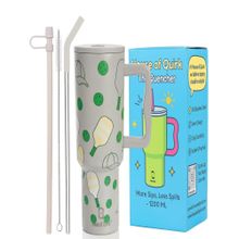 House of Quirk 1200Ml Tumbler With Handle & Lid 2 Straws Travel Mug Water Cup Pickle Ball