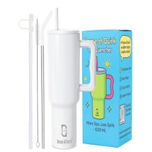 House of Quirk 1200Ml Tumbler With Handle & Lid 2 Straws Travel Mug Water Cup Stradust White