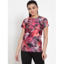 Cukoo Geometric Print Pink Active Wear/Yoga/Gym/Sports T-Shirt - Multi-Color