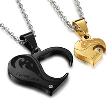 Peora Stainless Steel Heart Puzzle CZ Couple Pendant for Men Women (PFCCP07)