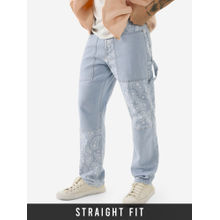 The Souled Store Mens Air Blue Printed Straight Fit Jeans
