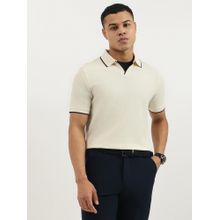 United Colors of Benetton Off White Relaxed Fit Johny Collar Pique Textured Polo T-shirt