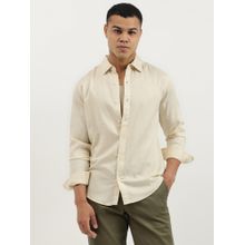 United Colors of Benetton Beige Regular Fit Spread Collar Solid Tencel Shirt