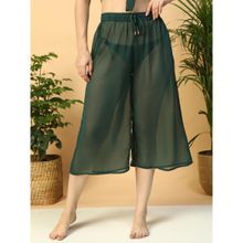 Oxolloxo Womens Solid Green Elasticated Waist Tie-Up Detail Beachwear Culottes