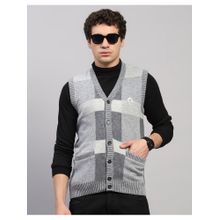 Monte Carlo Men Regular Fit V Neck Sleeveless Winter Grey Cardigan