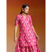 Gajra Gang Fuchsia Pink Floral Brocade Straight Kurta with Lining Shaadi Squad