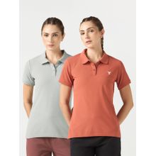 Technosport Multi-Colour Women's Slim Fit Polo Sports T-Shirt (Pack Of 2)