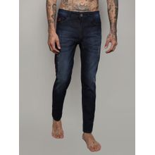Campus Sutra Mens Navy Blue Pencil Side Striped Denim Jeans