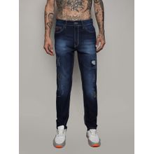 Campus Sutra Mens Dark Blue Embroidered Denim Jeans