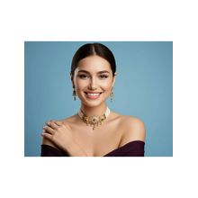 SOLLIGHT Women Multi-Color Stone Studded Zirconia Choker Pearl Necklace Set