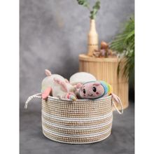 KADAM HAAT White Striped Textured Moonj Grass Handmade Declutter Basket