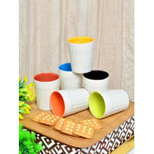 FABINALIV Multi-Color Handcrafted Ceramics Matte Kulhads (Pack Of 6)