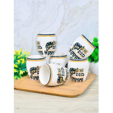 FABINALIV White Graphic Handcrafted Ceramics Glossy Kulhads (Pack Of 6)