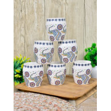 FABINALIV White Graphic Handcrafted Ceramics Glossy Kulhads (Pack Of 6)
