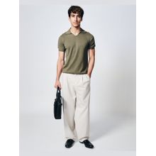 House of Namah Khaki Green Pique All Day Cotton Bamboo Regular U-Polo T-Shirt